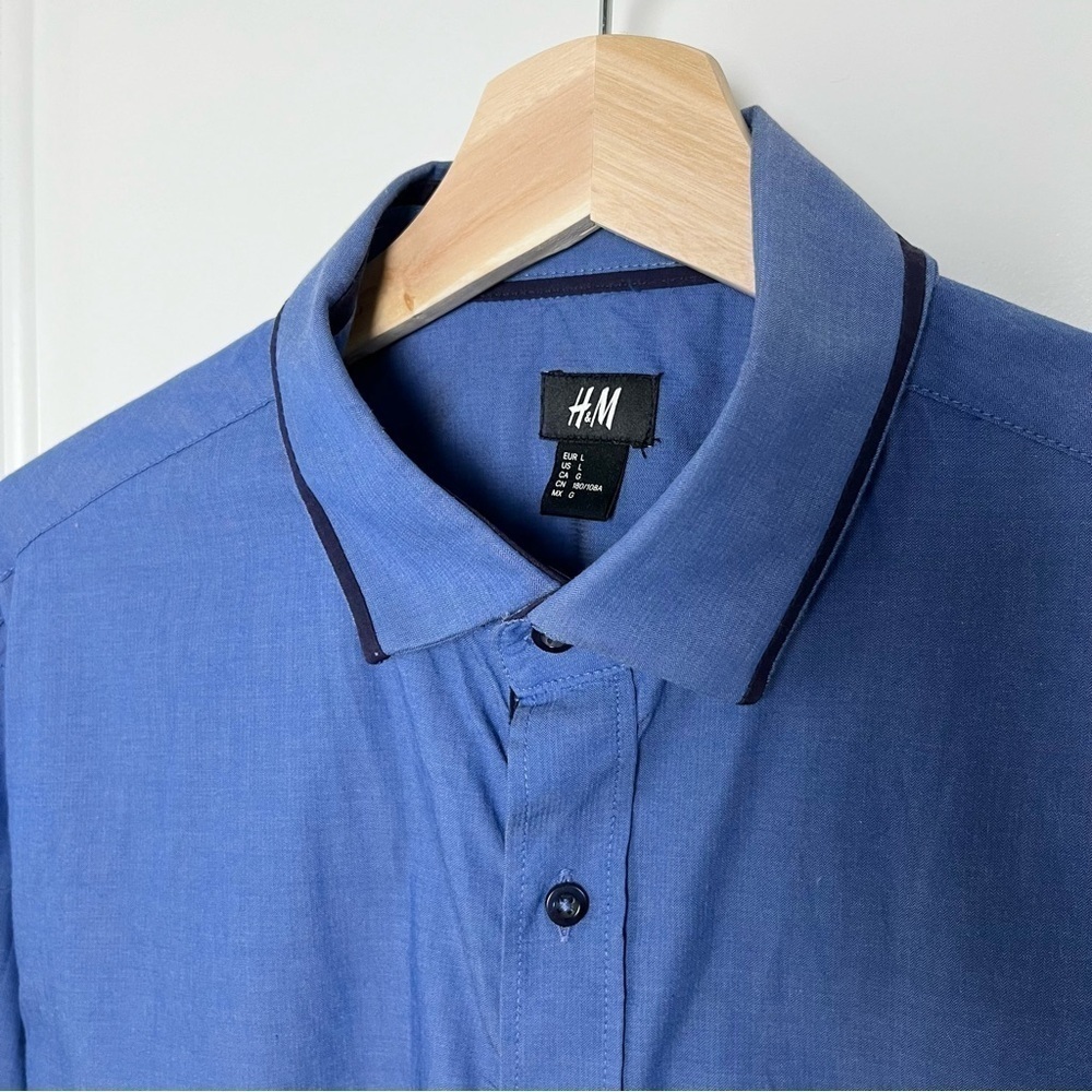 H&M Long Sleeve Button Up Collared Shirt Blue Men Size Large - Picture 2 of 11
